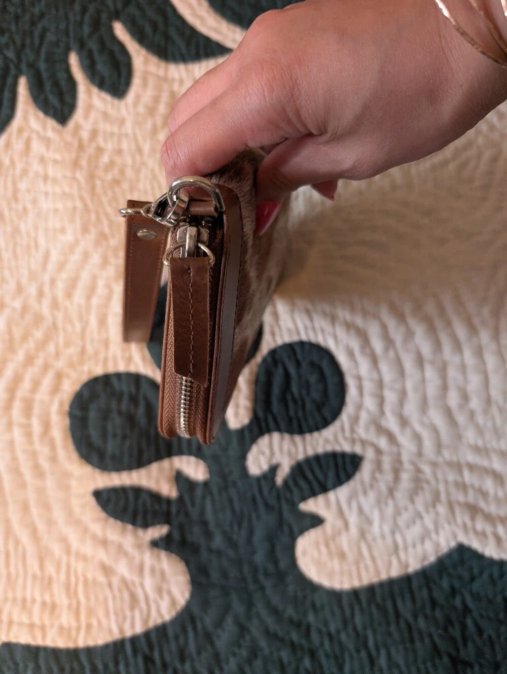 Cowhide Crescent Crossbody Bag in Brown and White 3 Pcs Set Bundle - Picture 5 of 13